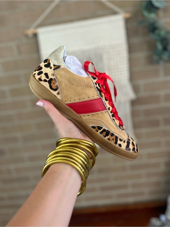 Mi.iM Shoes - Mi.iM Leopard Suede Sneaker with Red Stripe & Laces